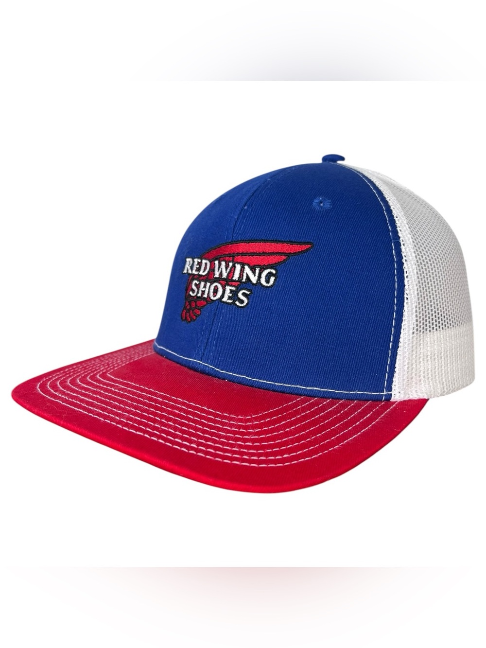 Red Wing Shoes Vented Trucker Hat Snapback Cap America Style Red, White & Blue